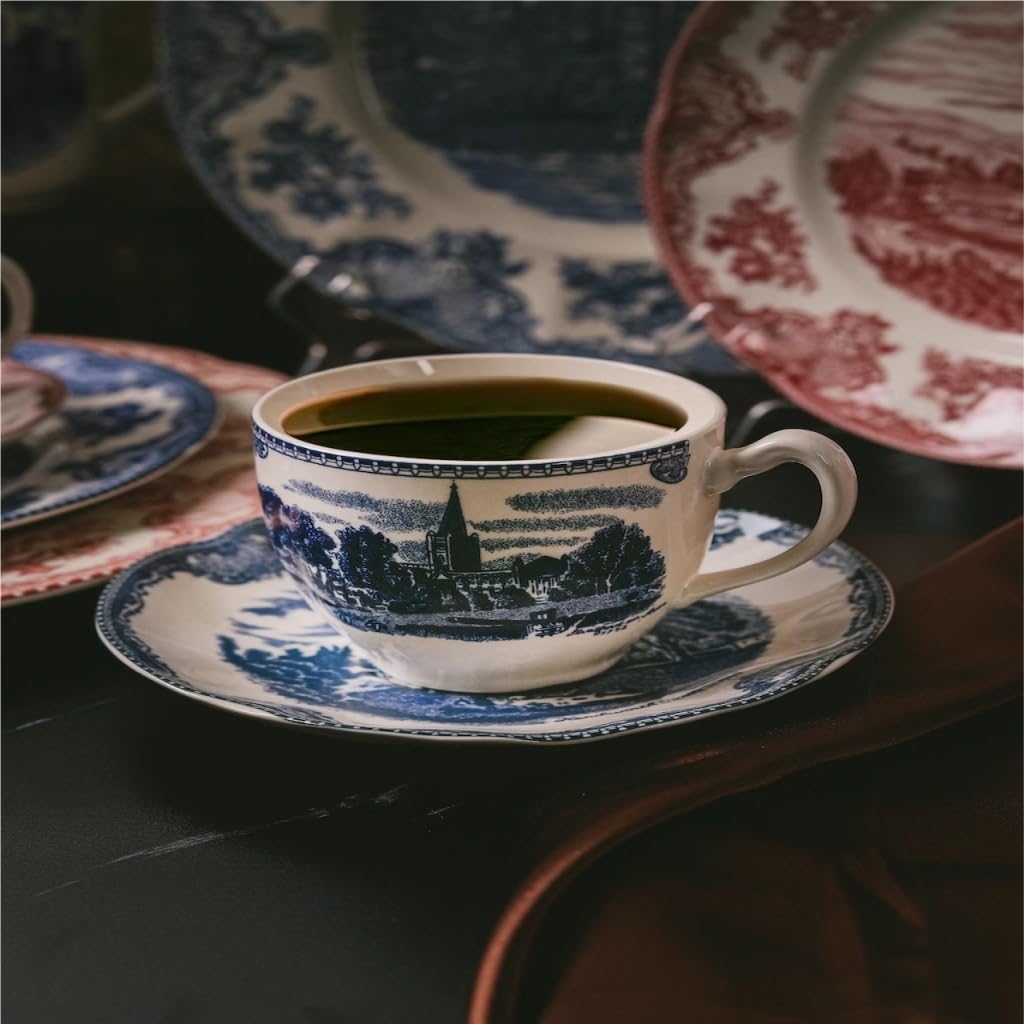 Herbata herbaty, Zestaw ceramicznych filiżanek i spodków do kawy w europejskim stylu(Blue)