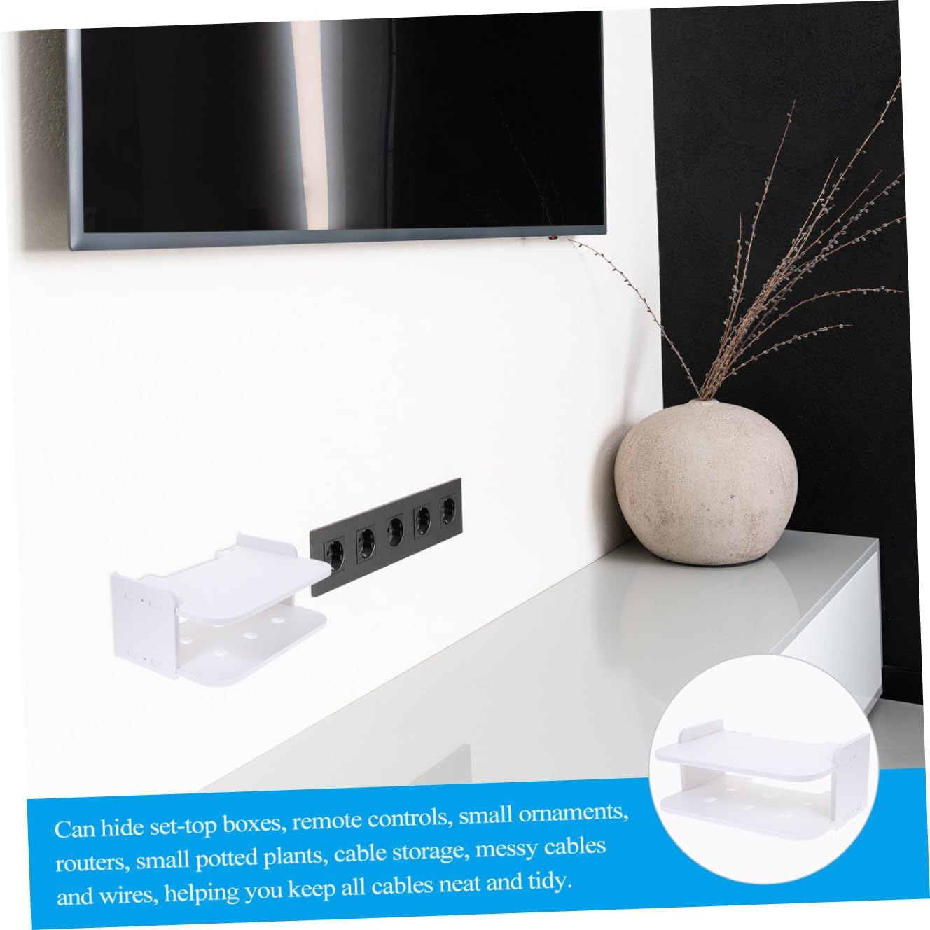 Cabilock Router Shelf Wall-Mounted Storage Organizer for Living Room Bedroom and Bathroom Multipurpose Display Rack Ventilation for Router and Easy Installation No Drilling Required