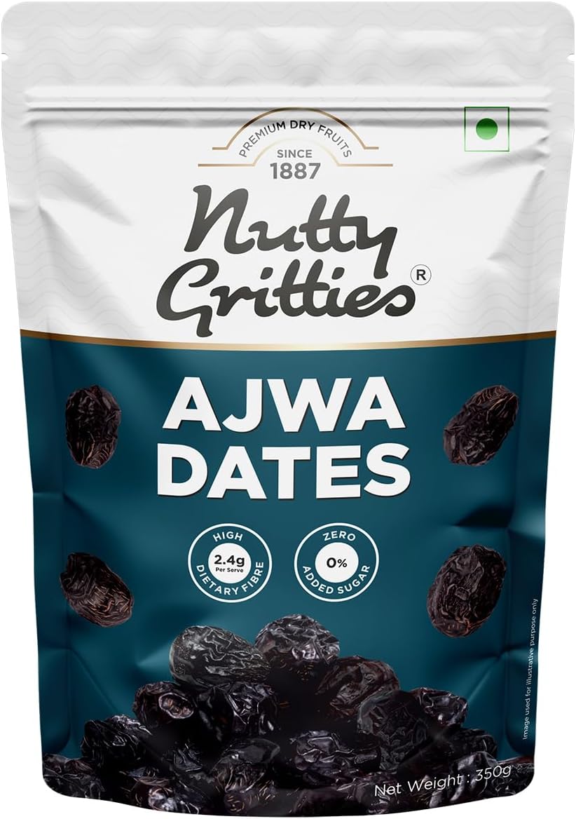 Premium Ajwa Dates 350g, Khajur | Khajoor | Juicy & Delicious Khajoor, Khajur | No Artificial Colours | Naturally Sweet | Instant Energy | Resealable Pouch,