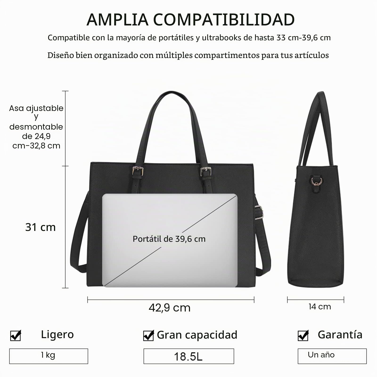 NUBILY Bolso Mujer Bolsos Bandolera para Ordenador Portátil 15.6 Pulgadas Impermeable Bolsos de Mujer Cuero PU Universidad Shopper Bolsa Tote