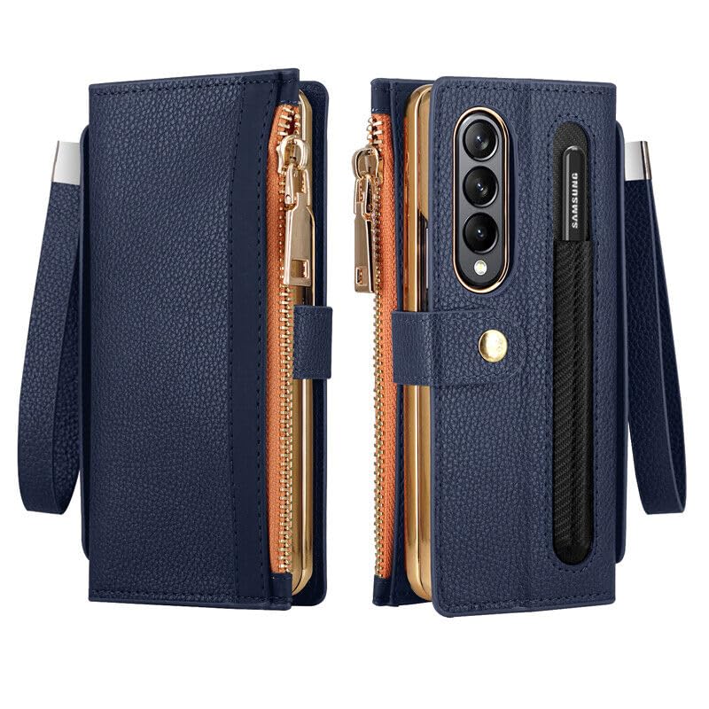 Housse Galaxy Z Fold 6 fermeture éclair et sangle amovible bleue