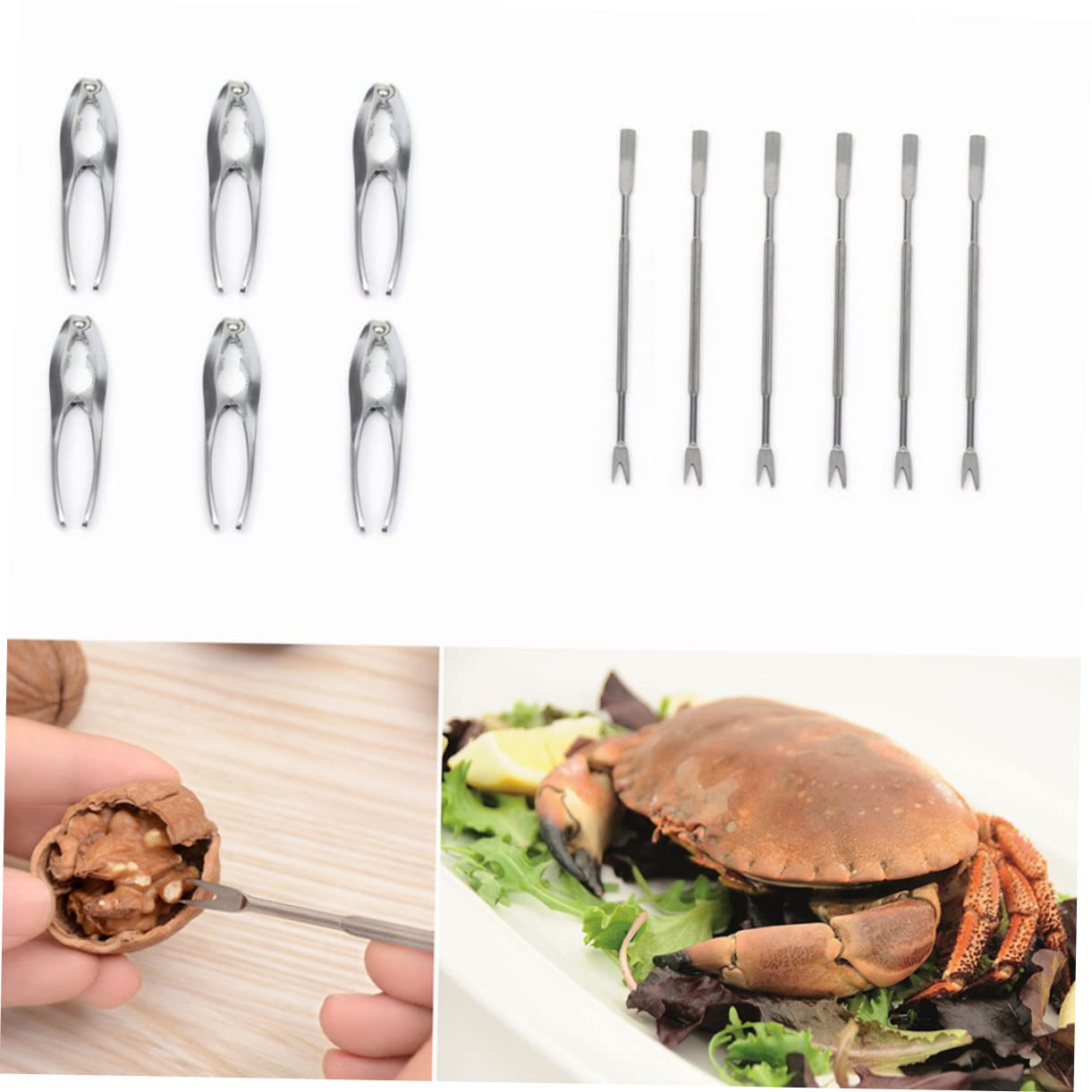 Gatuida Ensemble D’Outils pour Fruits De Mer Casse-Noisette Et Ouvre-Homard en Alliage De Zinc Robuste Et Fourchettes INOX 12 Pièces, La Cuisine Et Dégustation Crustacés, 6 Casse-Noix 6 Fourchettes