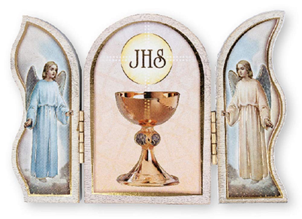 The Healing Corner First Holy Communion Wood Plaque Triptych Gold Foil Highligths Communion Boys Girls
