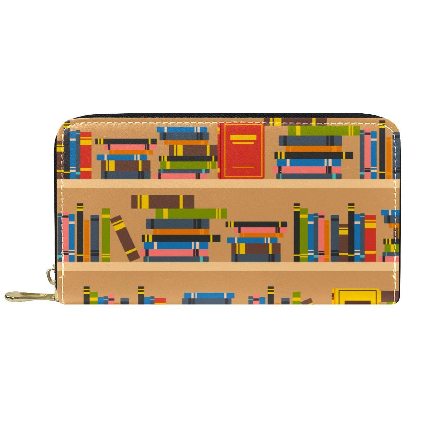 Cartera de cuero con cremallera larga para libros, multicolor, 20.5x2.5x11.5cm/8.07x1x4.53 in, Clásico