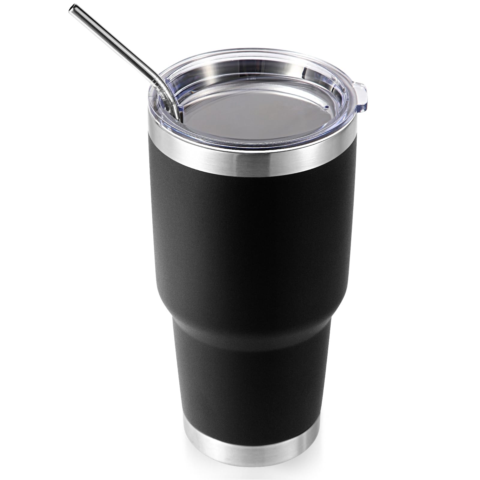 Volhoply 900ml 30oz Insulated Tumbler with Lid and Straw, Double Wall Inner & Outer 304 Stainless Steel Coffee Cup, Travel Mug Reusable Thermal Cup for Cold & Hot Drinks (Black,1 Pack)