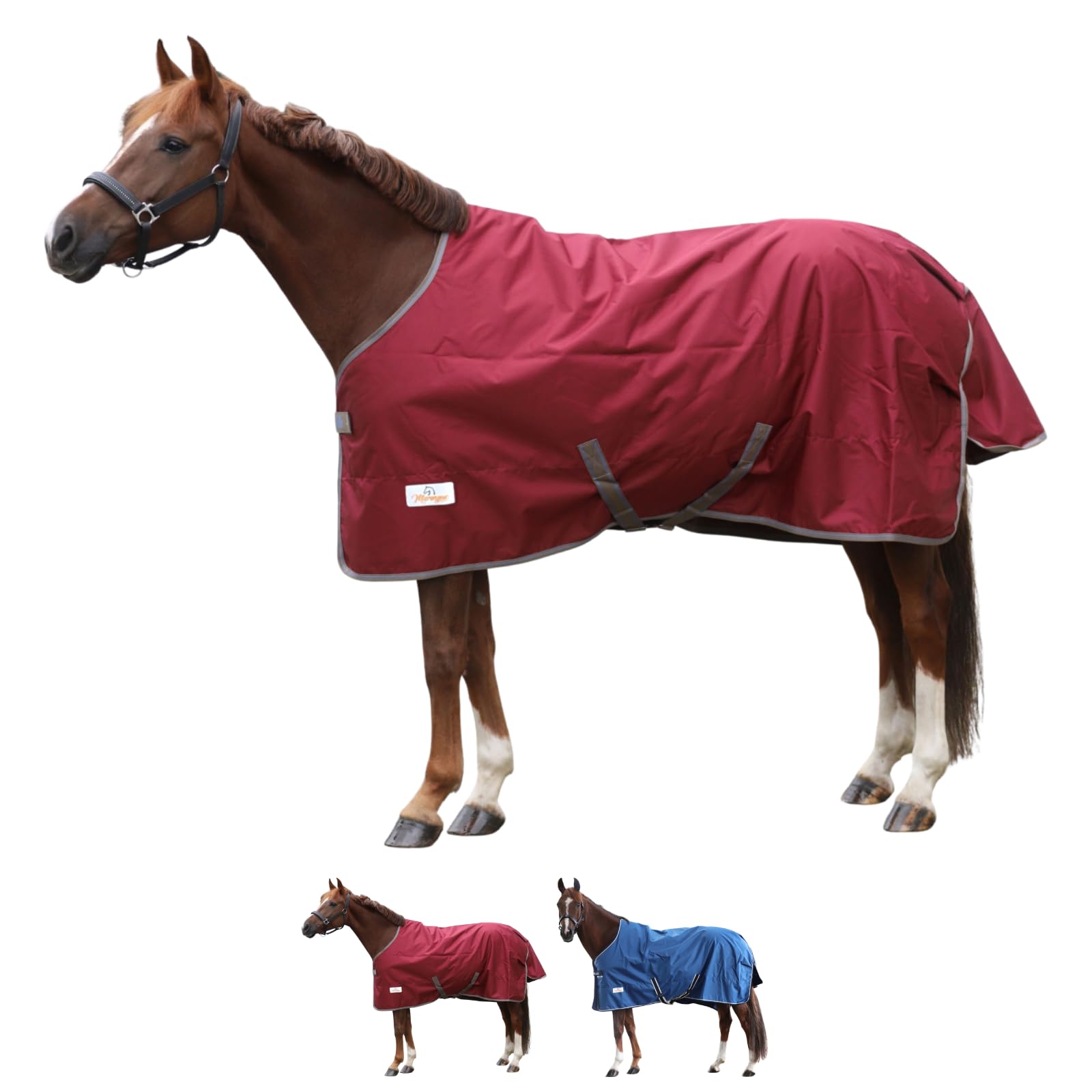 Marengos by Bucas - Weidedecke Freedom Turnout 600D – Regendecke & Übergangsdecke – wasserdichte Pferdedecke mit Innenfutter & Kreuzbegurtung – Weinrot/Dunkelblau – 155cm (ohne Füllung)