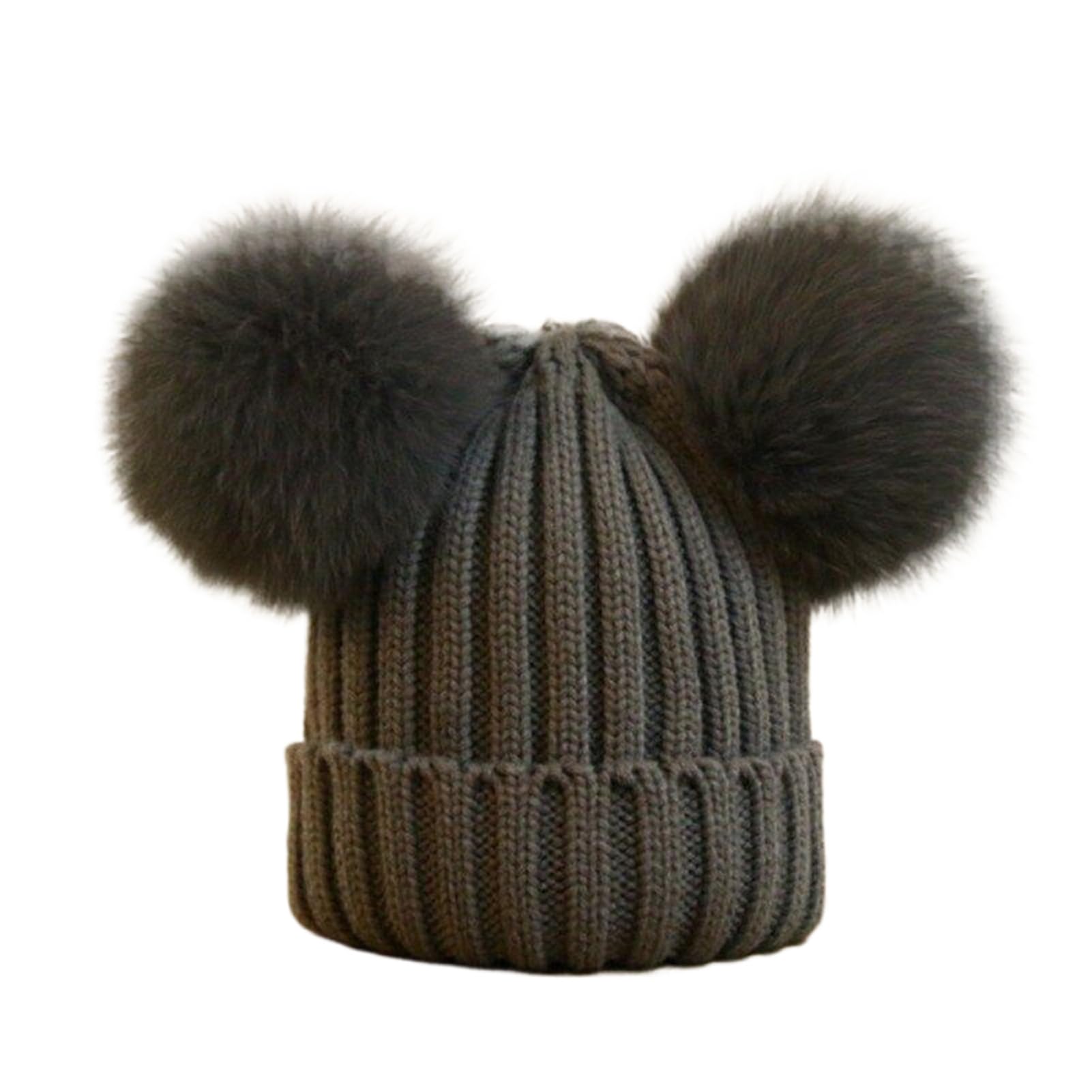 Gorro de Punto con pompón Doble para Mujer, Gorro de Invierno con pompón para Mujer, Gorros para Mujer (más Forro Polar, Talla única 7)