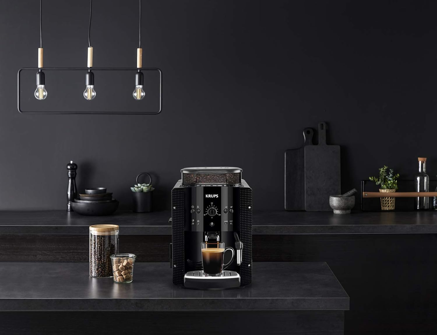 Krups - Macchina per caffè espresso con macinacaffè e montalatte in acciaio inox Standard Nero