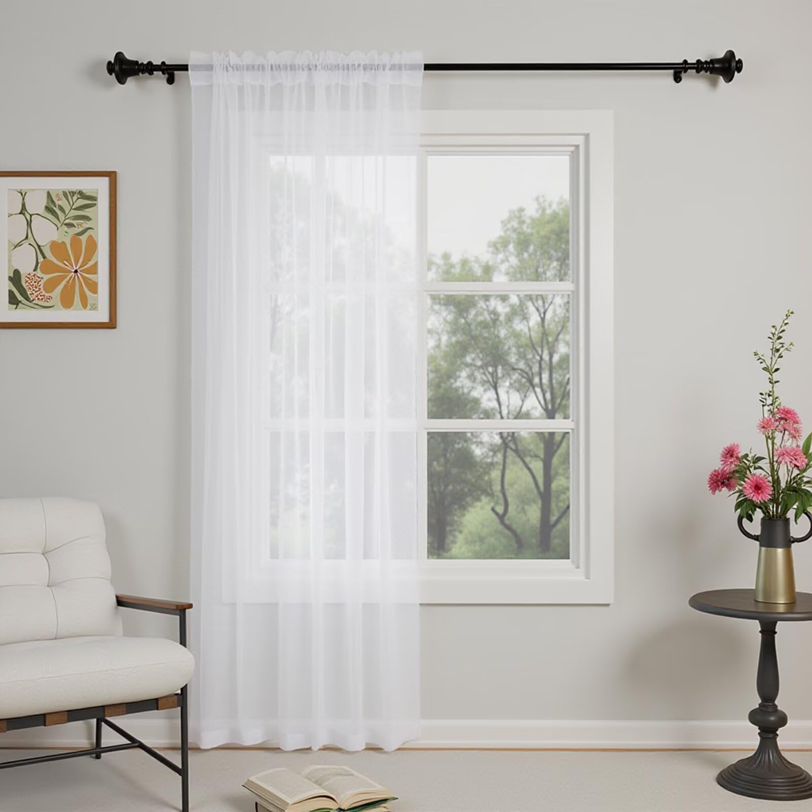 GFCC Transparent Curtains Living Room 1 Piece White Curtains Bedroom for Windows Dining Room Kitchen Modern Transparent Curtains Soft 150 x 225 cm