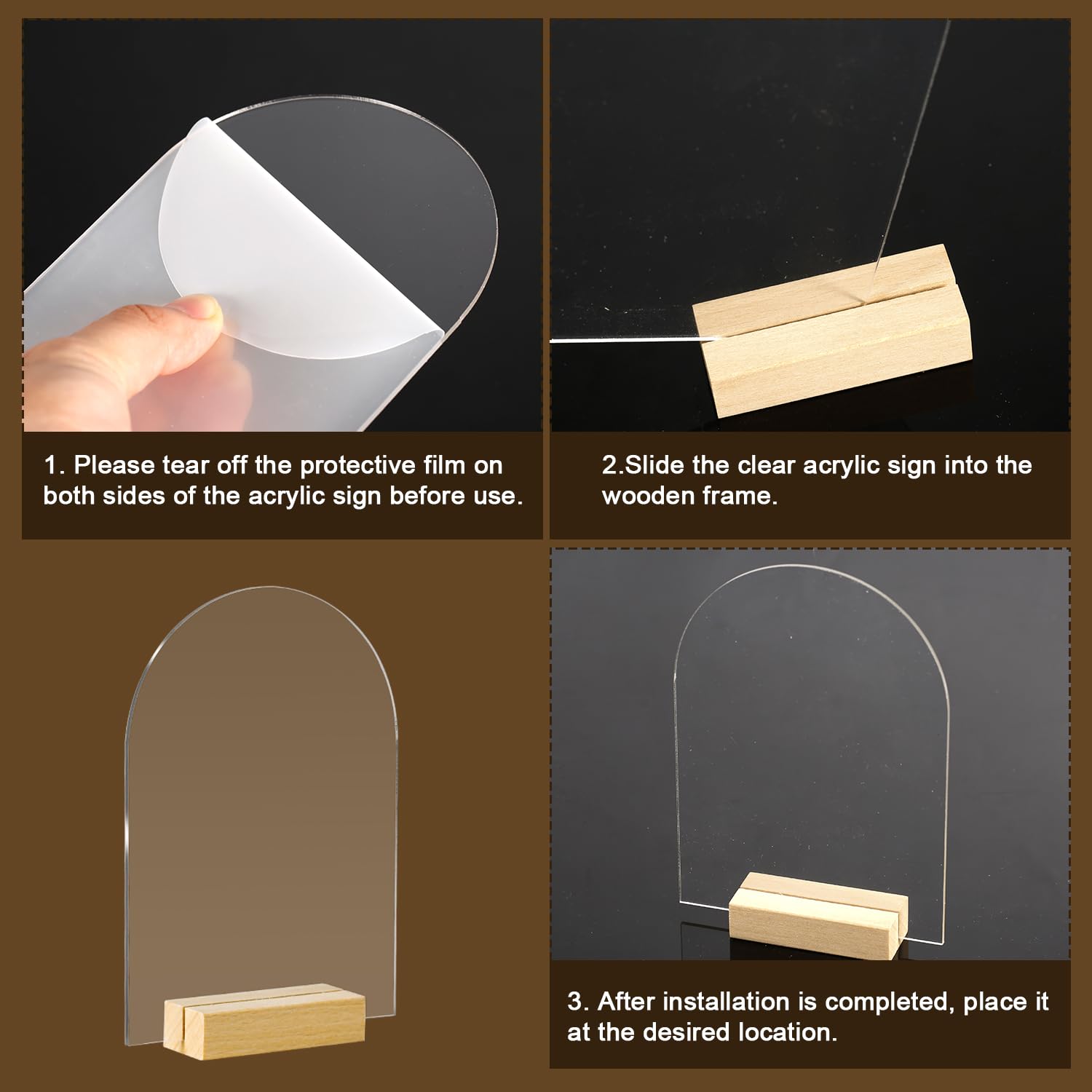 NQEUEPN 20 Panneaux Acryliques Transparents avec Supports en Bois, Dôme Arqué de 14x10cm, Panneau de Table Présentoir de Table Numéros de DIY pour Décoration de Mariage Événement Fête