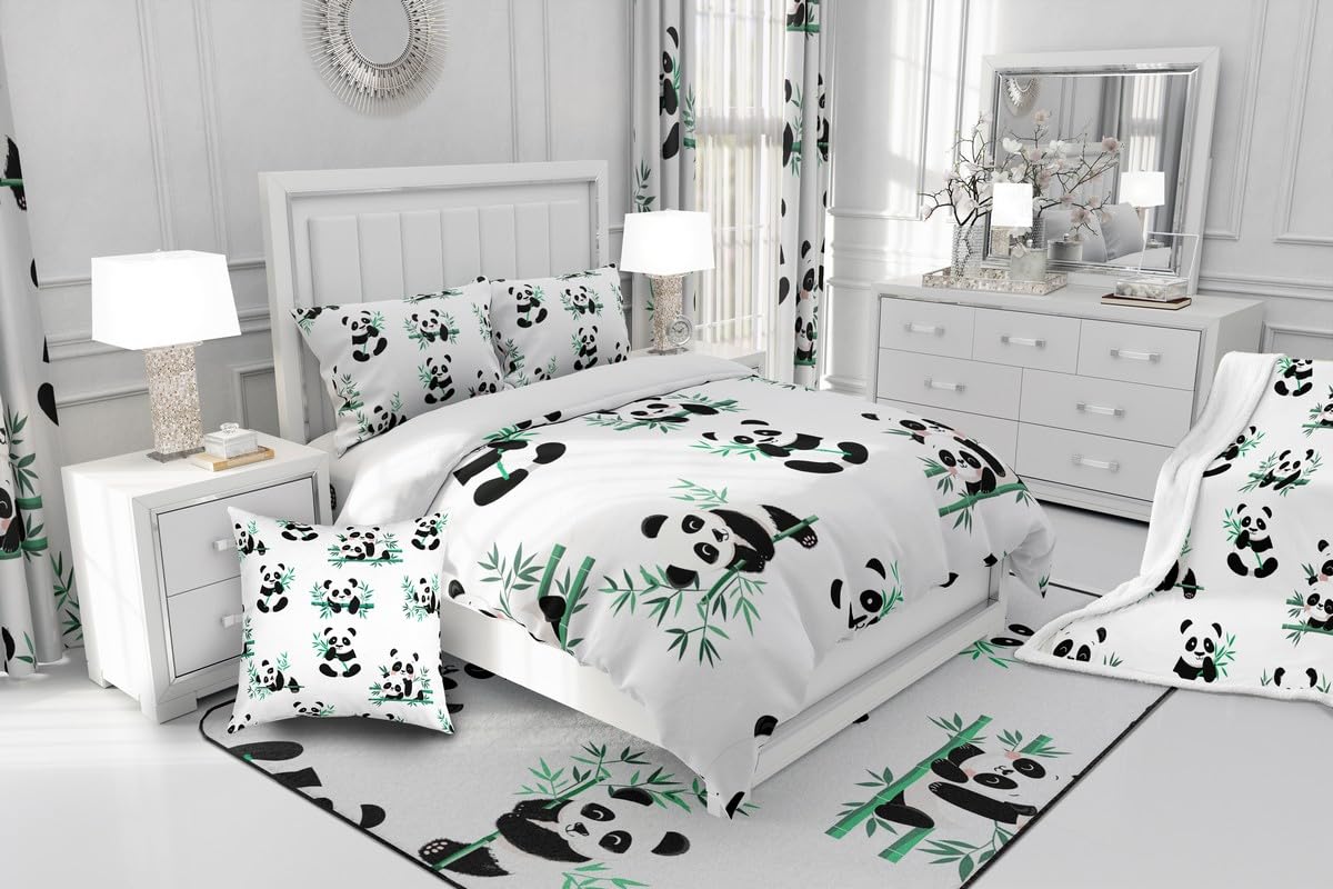 Netter Panda 100% Natürliche Baumwolle Bettwäsche Set Kawaii Cartoon Panda Bett Set für Jungen Mädchen Schöne Panda Druck Bettbezug Wilde Tier Thema Bettwäsche Abdeckung Dekor Die Ganze Saison 135x200