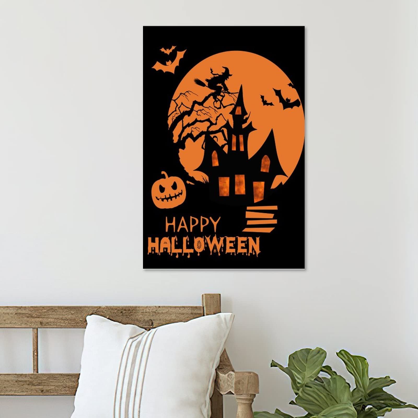 Panneaux Décoratifs Halloween En Bois - Lot De 2, Motifs Citrouille Et Sorcière, 30,5x15,24 Cm - Pour Porte, Fenêtre, Décoration Intérieure/extérieure