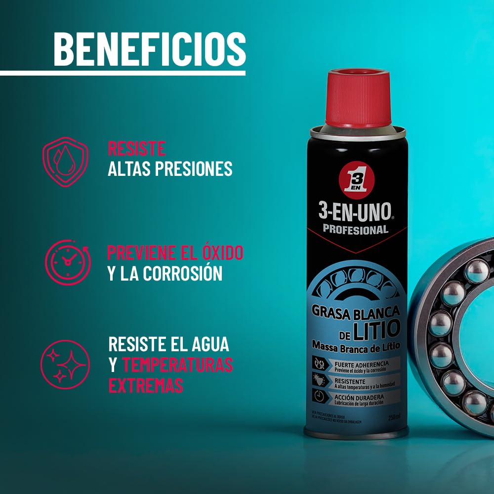 3 EN UNO Profesional - Grasa Blanca de Litio en Spray- 250 ml