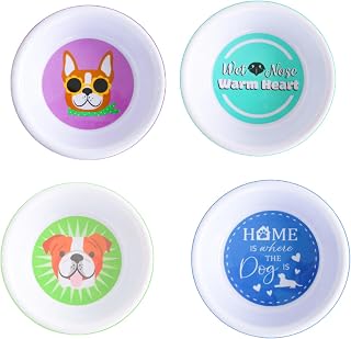 Generic SOL MAR Kennel Club Printed Melamine Dog Bowls - 4 Pack Sturdy and Stylish Dog Bowls for Your Pet's Dining Needs Bonus Item Iytasge, White Purple Blue Green