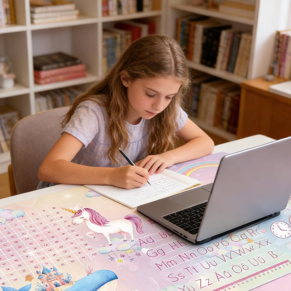 Sottomano in Pelle per Bambini Ragazze Unicorno, Pad per Ufficio Rosa, 60x40 cm