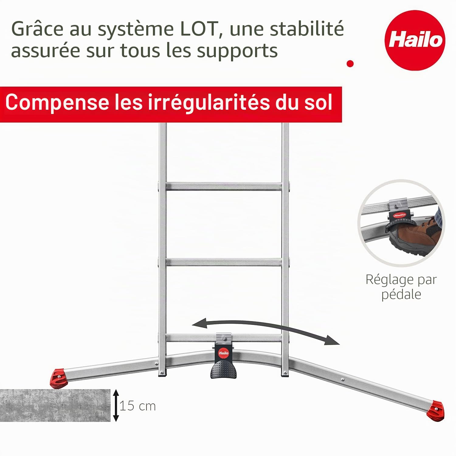 Echelle Transformable Pro 3 Plans 3x6 échelons 3,8m/4,7m en Aluminium Hailo ProfiLot