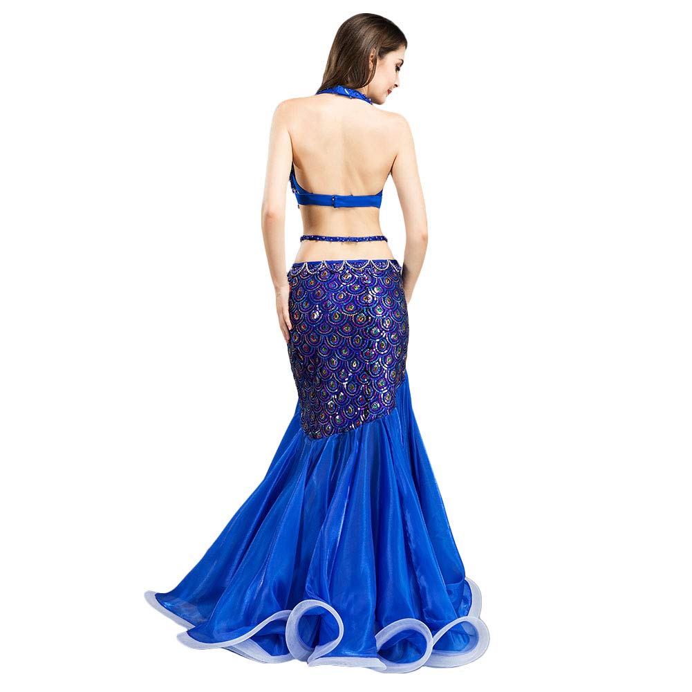 ROYAL SMEELA Conjuntos de Disfraces de Danza del Vientre Sujetador de Baile Traje de Falda Lujosas Lentejuelas diseño del Taladro Falda Sirena para Mujer Ropa de Baile Profesional
