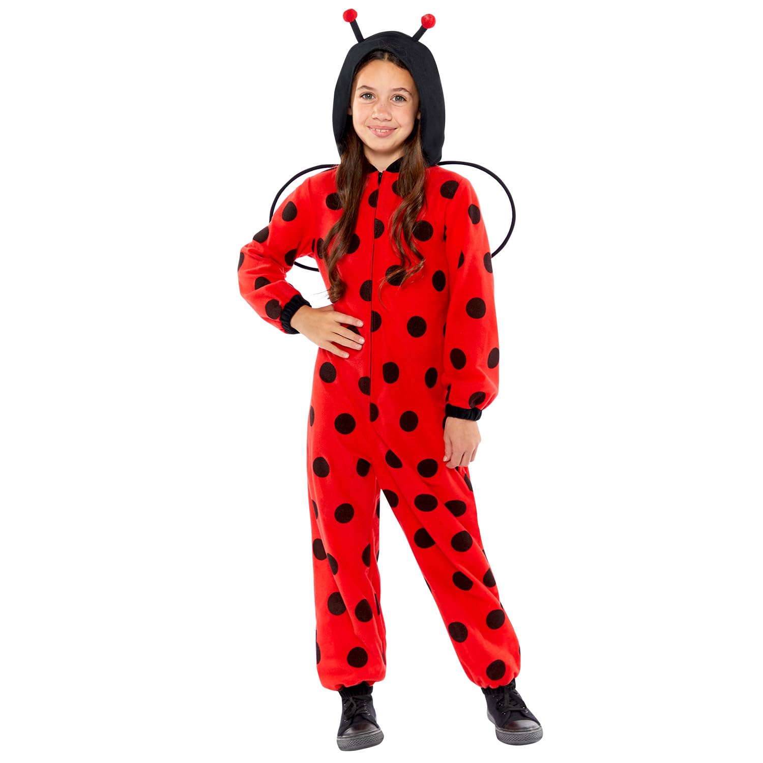 Amscan 9919068 - Unisex Ladybug Fleece Hooded Zip-up Onesie with Wings Kids Fancy Dress Costume Age: 6-8yrs