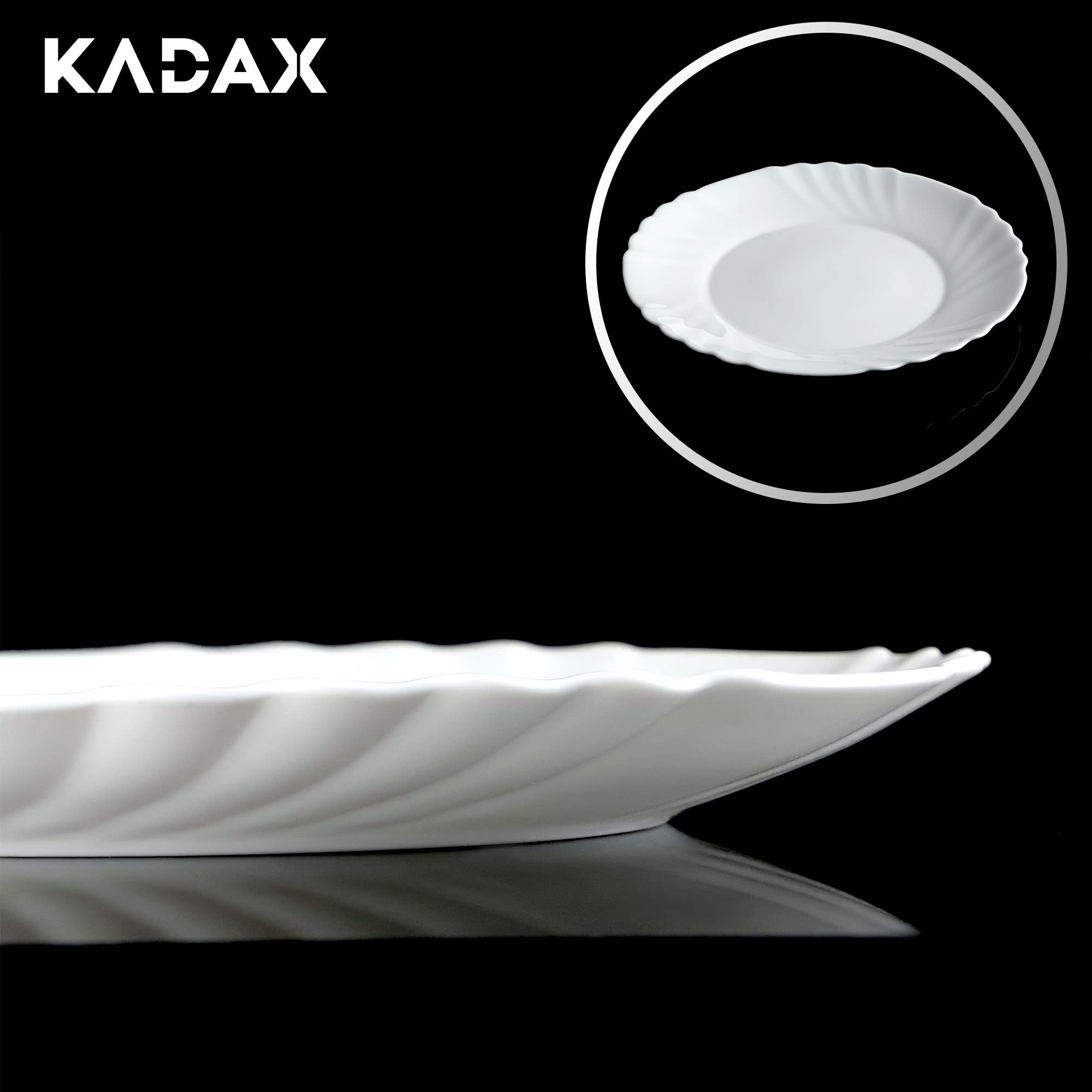 KADAX Geschirrservice 36-teilig, Geschirrset für 12 Personen, Tafelservice mit Müslischale, Dessertteller & Speiseteller, Tellerset aus Opalglas, Geschirr Set (Weiß)