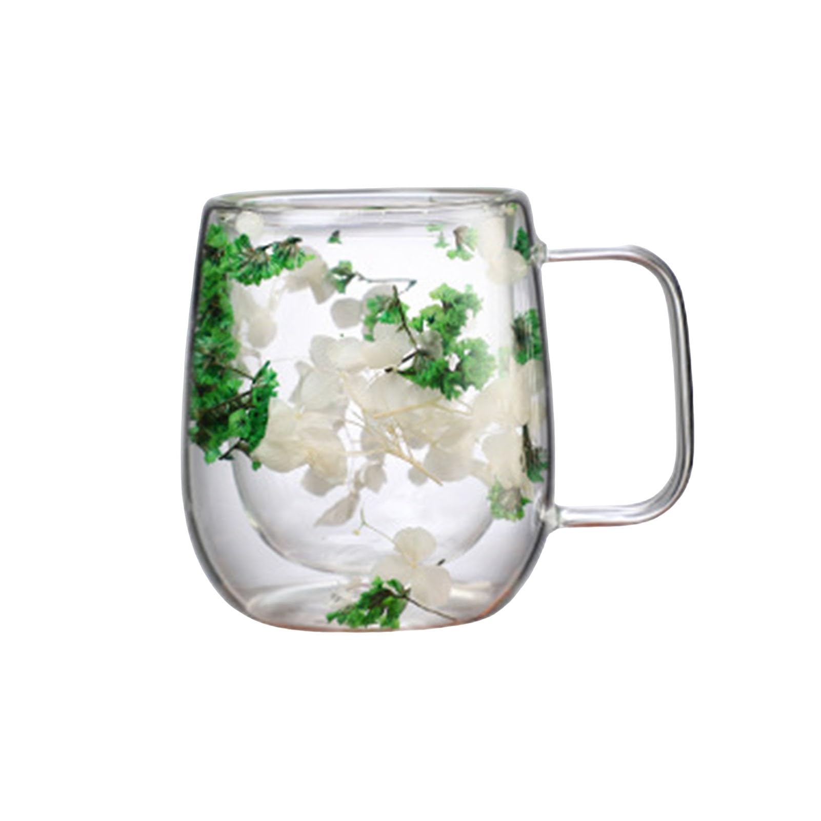 ohfruit Double Walled Glass Coffee Mugs 250ml Insulated Layer Flowers Coffee Cup with Handle Tea Espresso Latte Hot Beverages Glasses Green 250ml