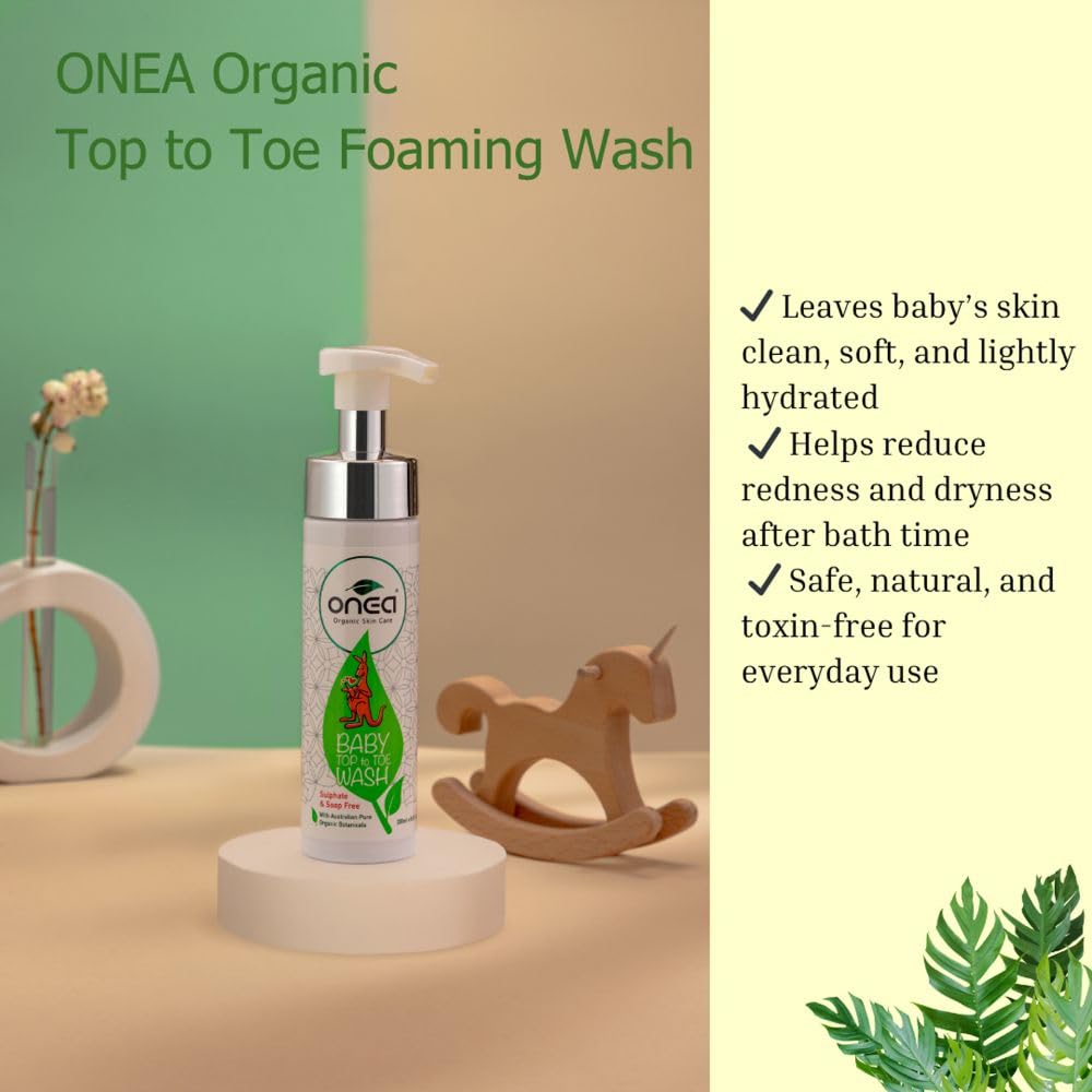 Onea - Lavado natural para bebé: jabón de cabeza a pie, hipoalergénico y sin parabenos, lavado corporal y champú, seguro para bebés con vitamina E, 17,3 ml