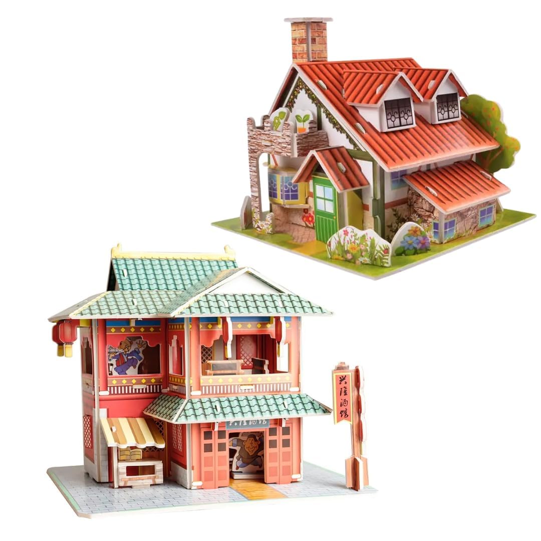 DERAYEE 3D Paper House Puzzles For Kids - 2 Pack Farmhouse Building DIY Craft Toys