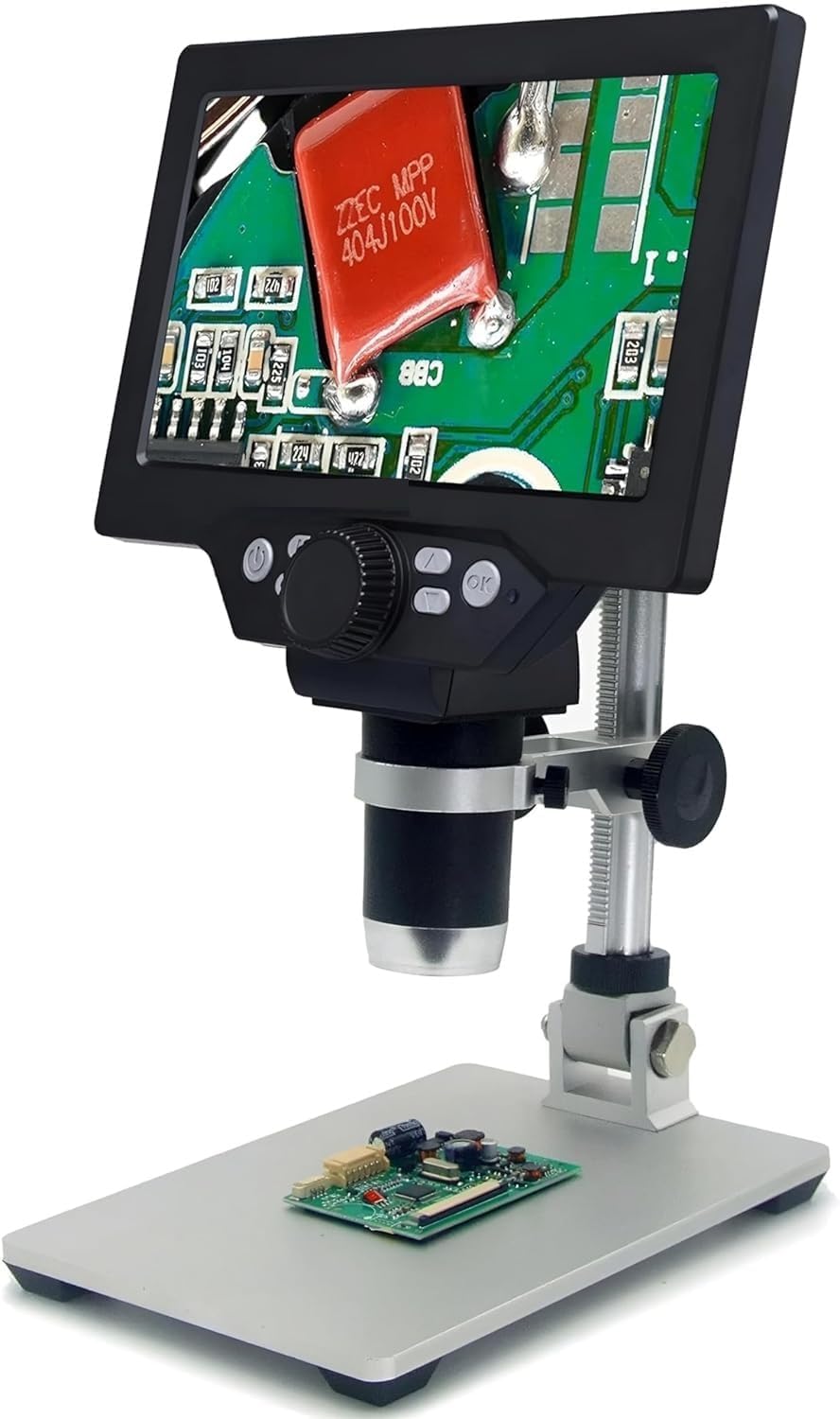 g1200 digital microscope, 7" hd lcd display, 1200x magnification, 12mp camera, video recorder, adjustable stand for pcb soldering, mobile phone repair, coin & circuit board inspection