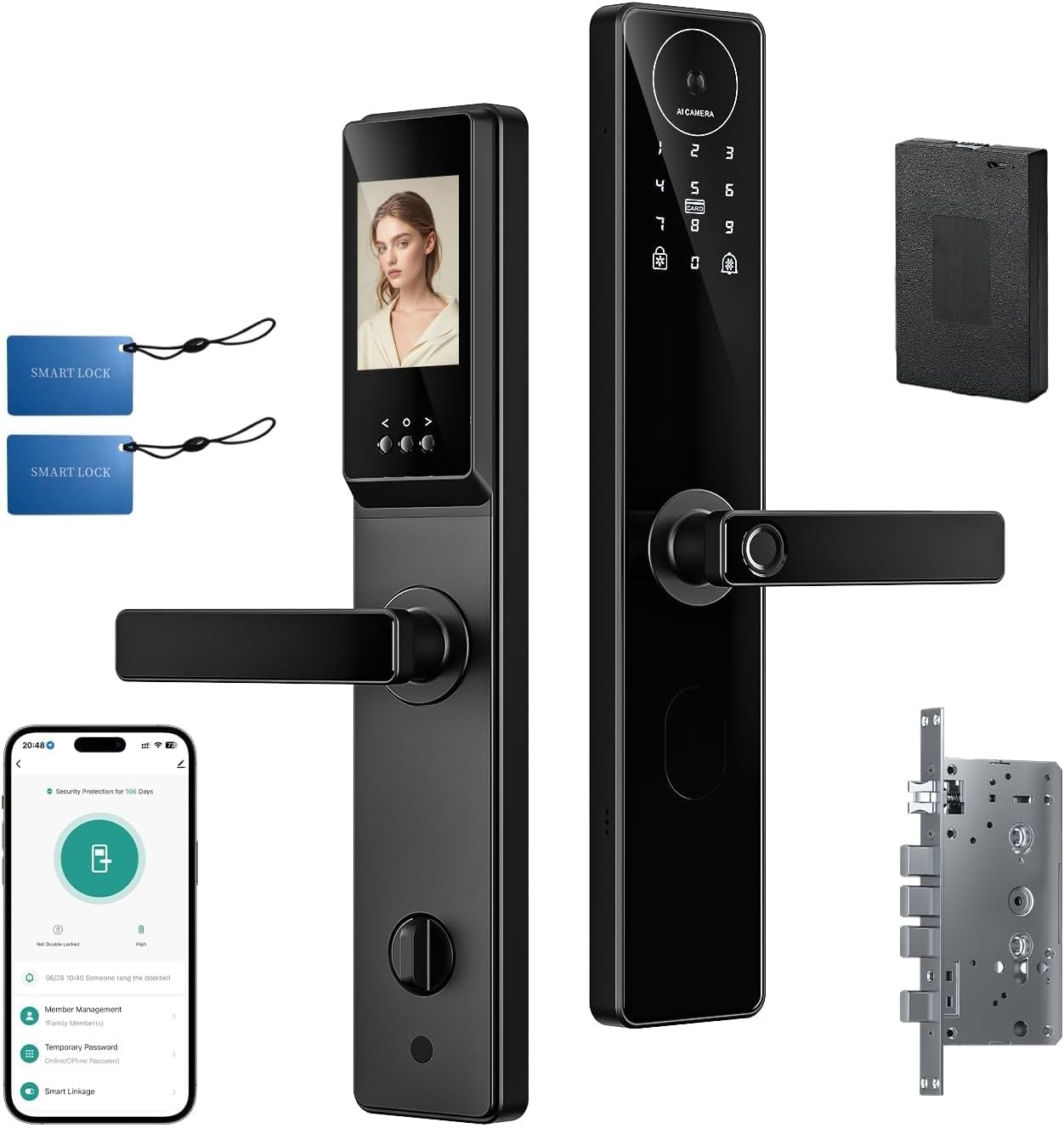 Smart Lock With Cat Eye, Camera Video Two-Way Audio Door Lock with Doorbell Fingerprint Door Lock with APP Control Digital Keypad Wi-Fi Smart Door Locks（K1proU, Black）