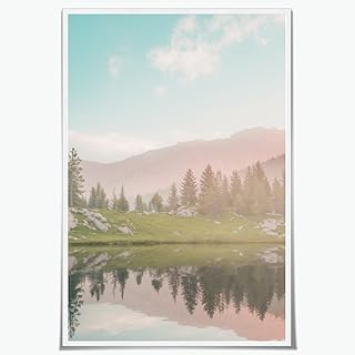 Mpgloquial Vintage Landscape Wall Art Nature Wall Art Calm Lake Reflecti...
