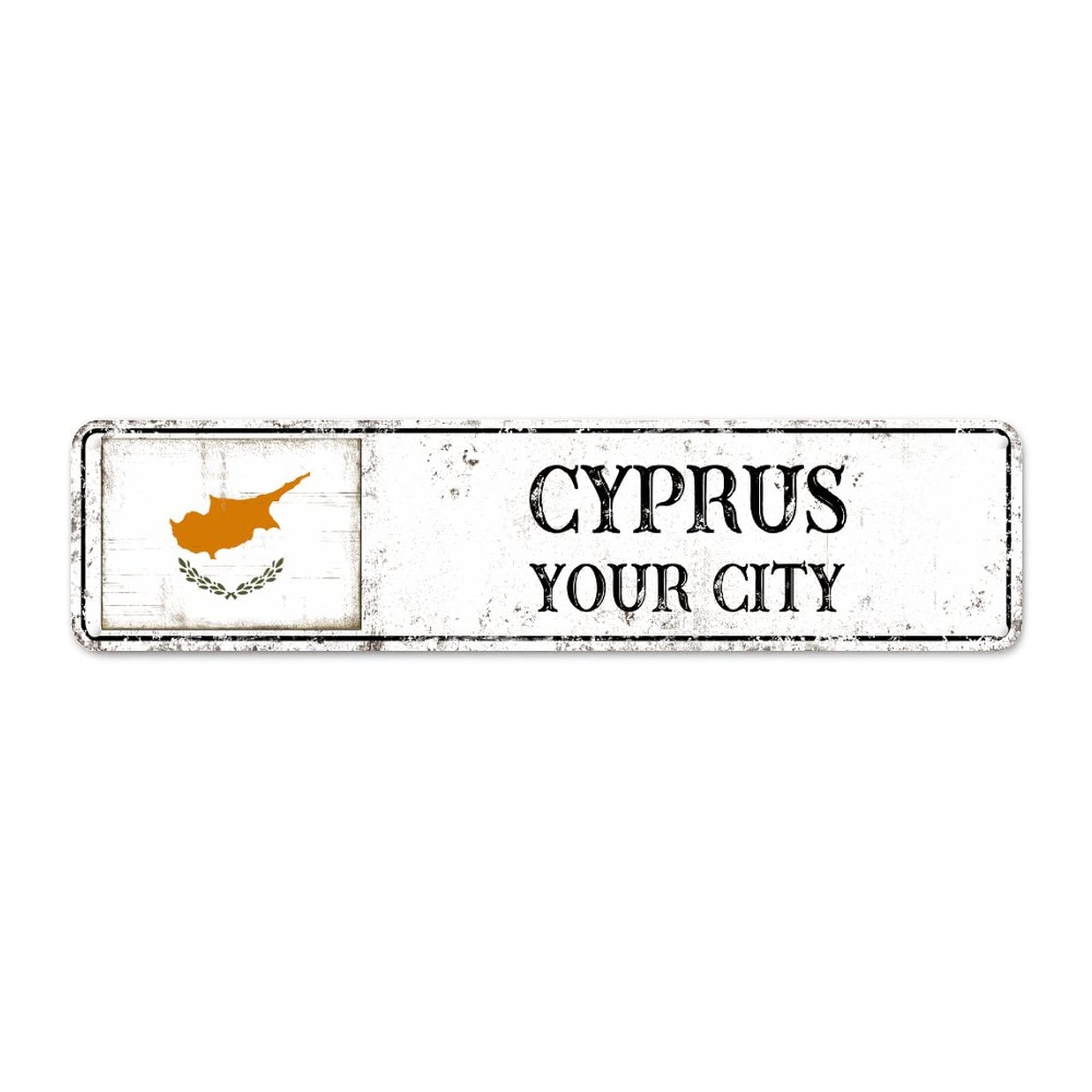Cyprus Flag Street Custom Signs Outdoor Metal Cyprus Metal Sign Custom City Name Metal Tin Sign Country Souvenir Vintage Rustic Wall Art City Souvenir for Foreign Friend, Neighbor 12x3in
