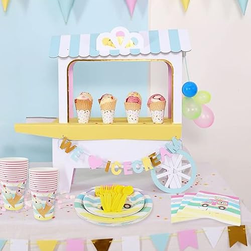 Miniatura 6 de Cieovo Suministros de fiesta de helado dulce  Sirve para 20 invitados, incluye platos de fiesta, cucharas, vasos, tenedor y servilletas, paquete de