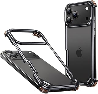 Bumper Case for iPhone 17 Pro, Aluminum Metal Thin Slim No Back Design Compatible with MagSafe, 4 Corner Airbags Shockproof Protective, Black