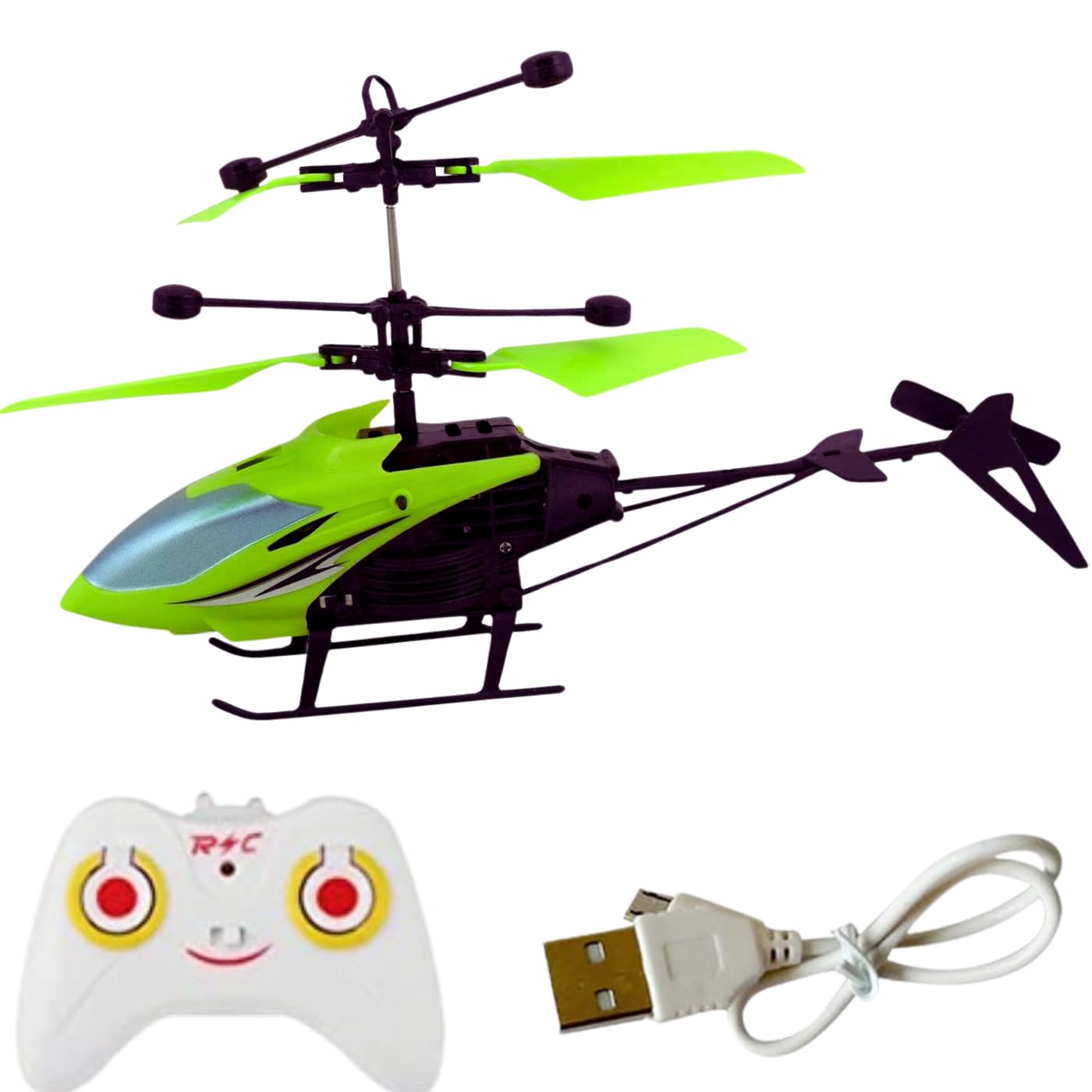 KIDZYMON® RC Helicopter with Hand Gravity Sensor, Flying Remote Control Helicopter Toy, Charging Helicopter with 3D Light & Safety Sensor for Kids Age 4+ Years I Pack of 1 Helicopter (Green)