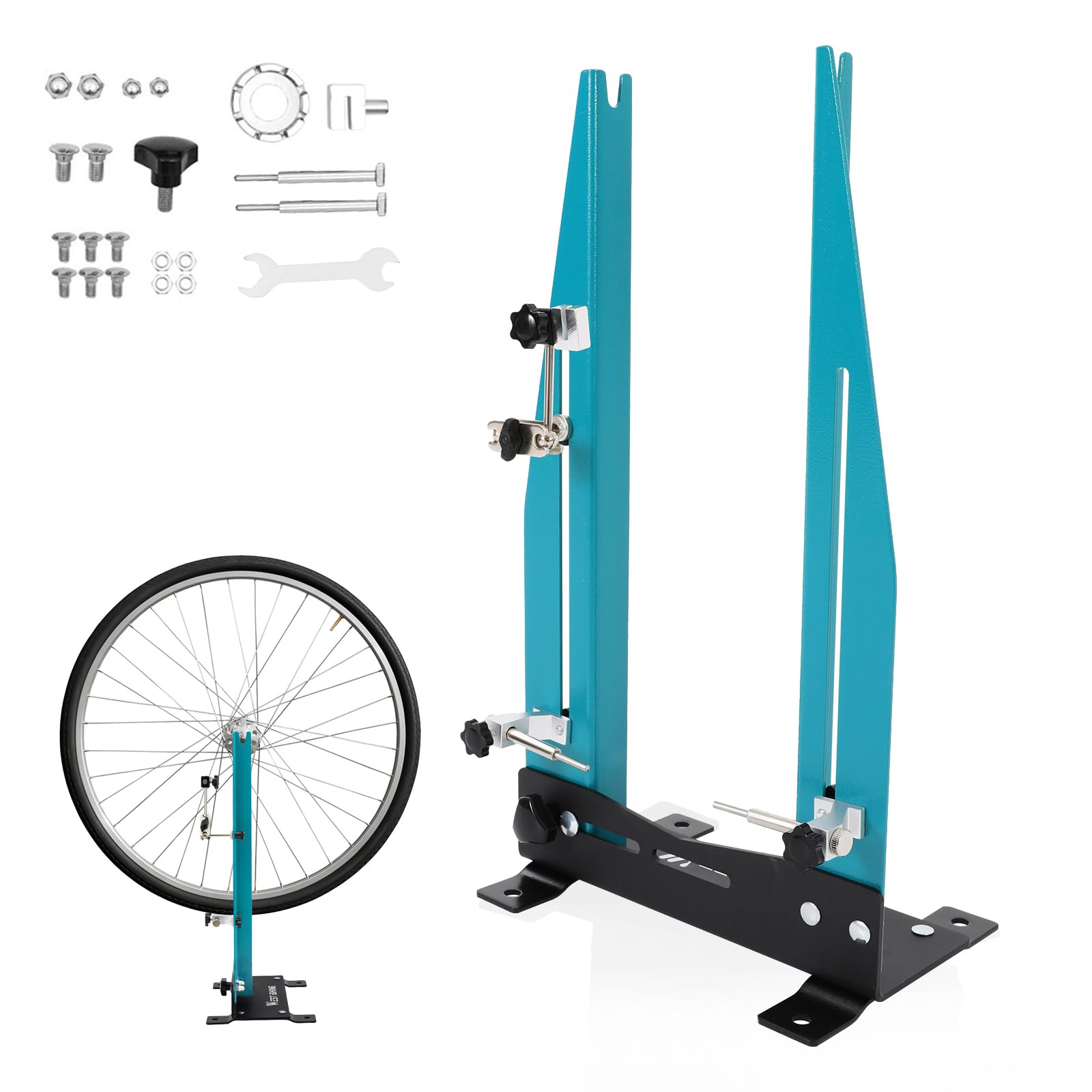JAYGOVAN Wheel Truing Stand Bicycle Wheel Maintenance Tool, Bike Wheel Truing Stand with Wrench Width Adjustable 3.5''-5.9'', Great Wheel Alignment Repair Tool for Rim Truing for MTB Road