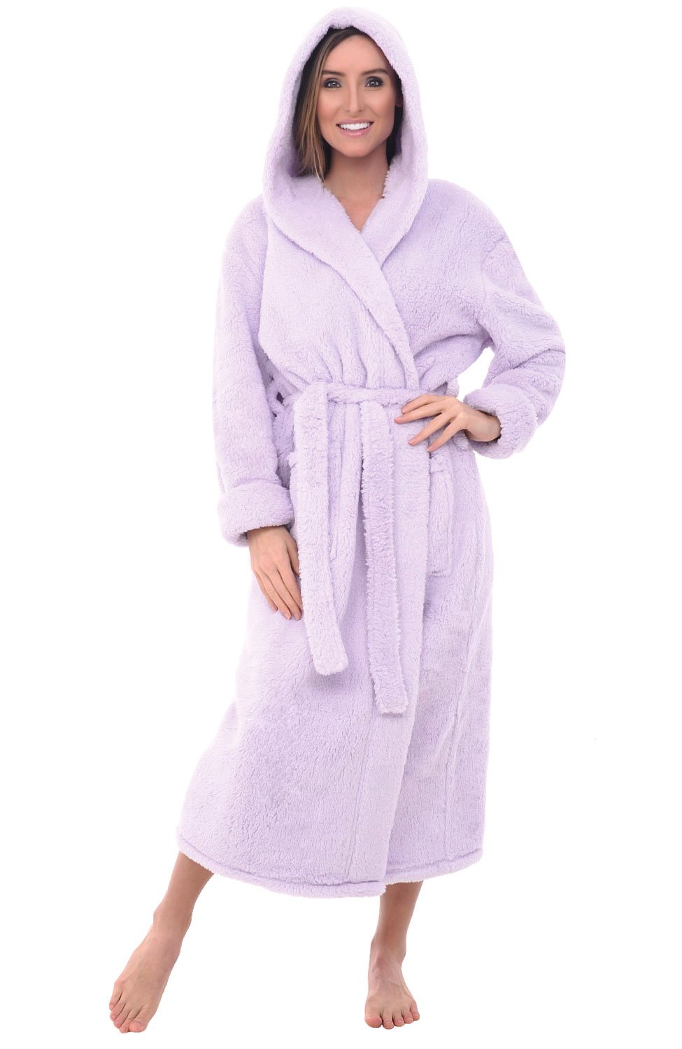 Alexander Del RossaWomen's Fuzzy Plush Fleece Bathrobe with Hood, Soft Warm Hooded Lounge Robe