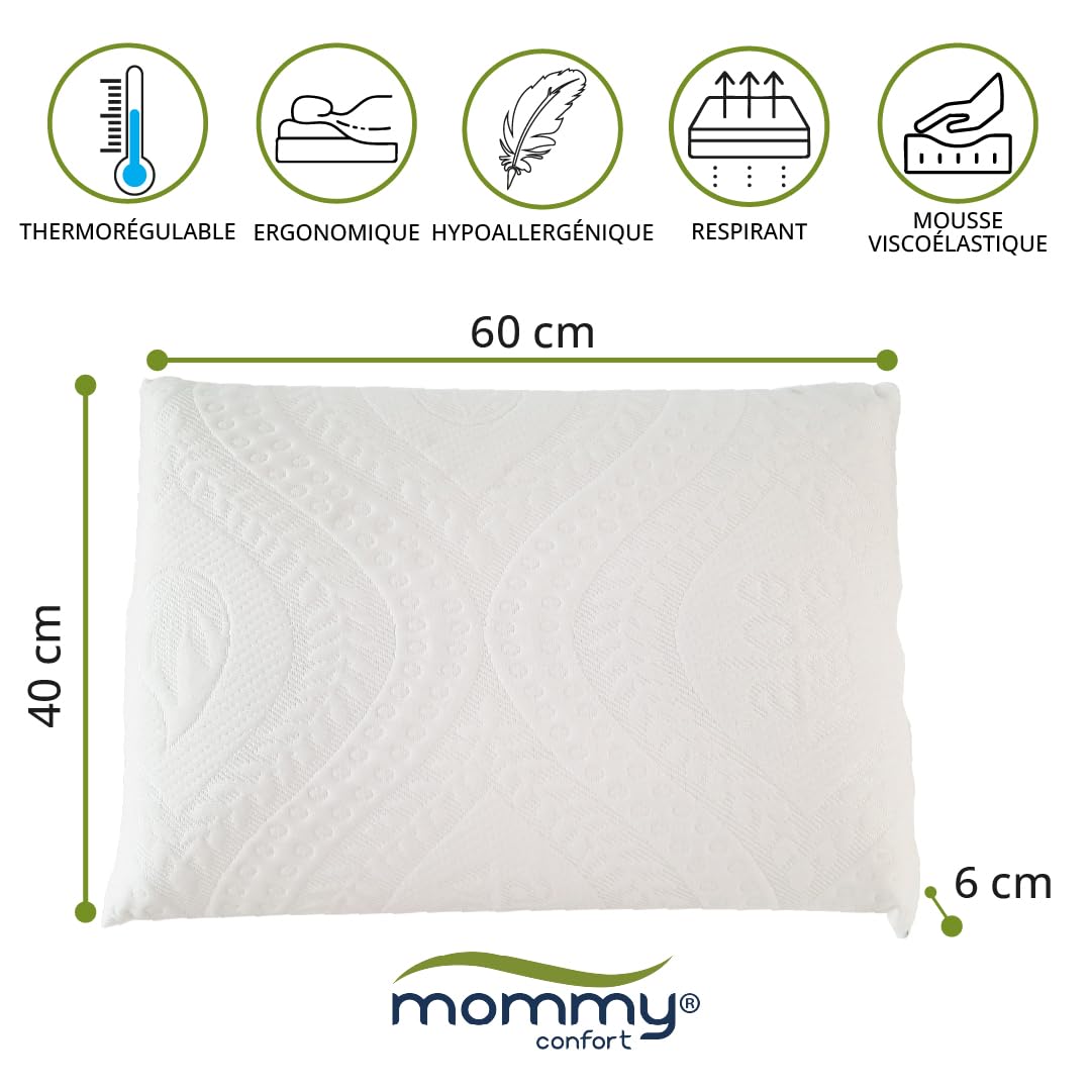 Oreiller Enfant Viscoélastique 40X60X6 Ergonomique Respirant Hypoallergénique Soutien Cervical Bébé Enfant 2 À 8 Ans pour Lit Bébé Et Lit Junior 90X190 Housse Lavable Douce