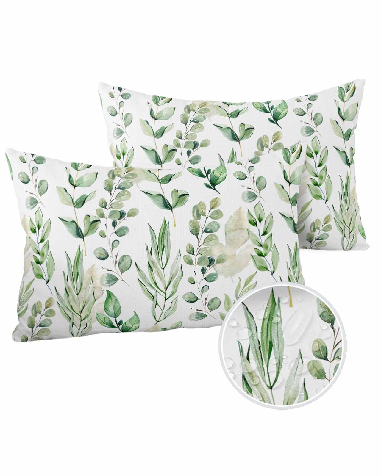 Green Eucalyptus Outdoor Pillow Cover 12x20 Inch Cushion Sham Case,Waterproof Decorative Lumbar Throw Pillowcase for Outside Garden Patio Couch Chair Tent Watercolor Spring Summer Botanical Plant