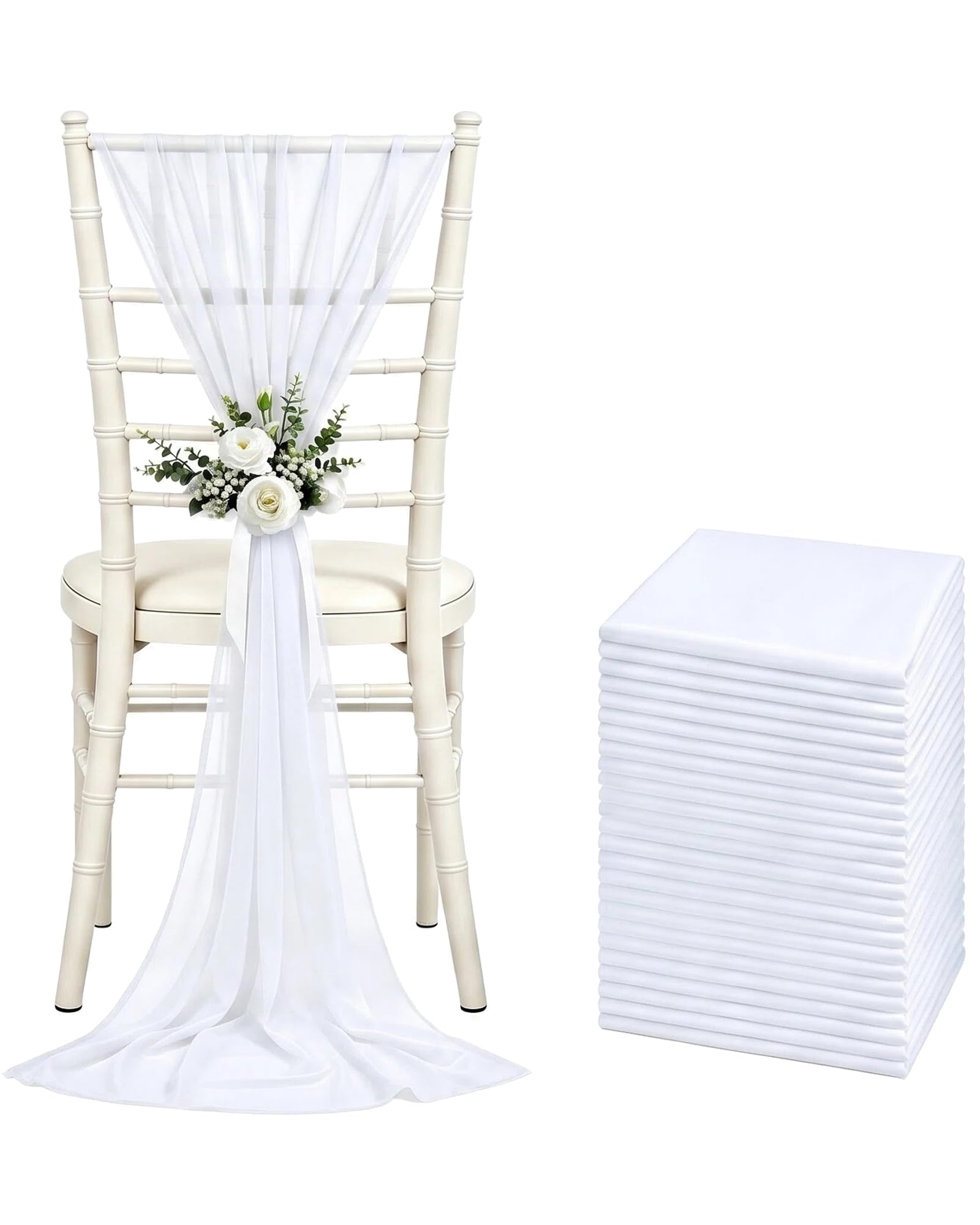 Wedding Chair Sashes Sheer Chiffon Draping Fabric Chair Bows, 275*20cm