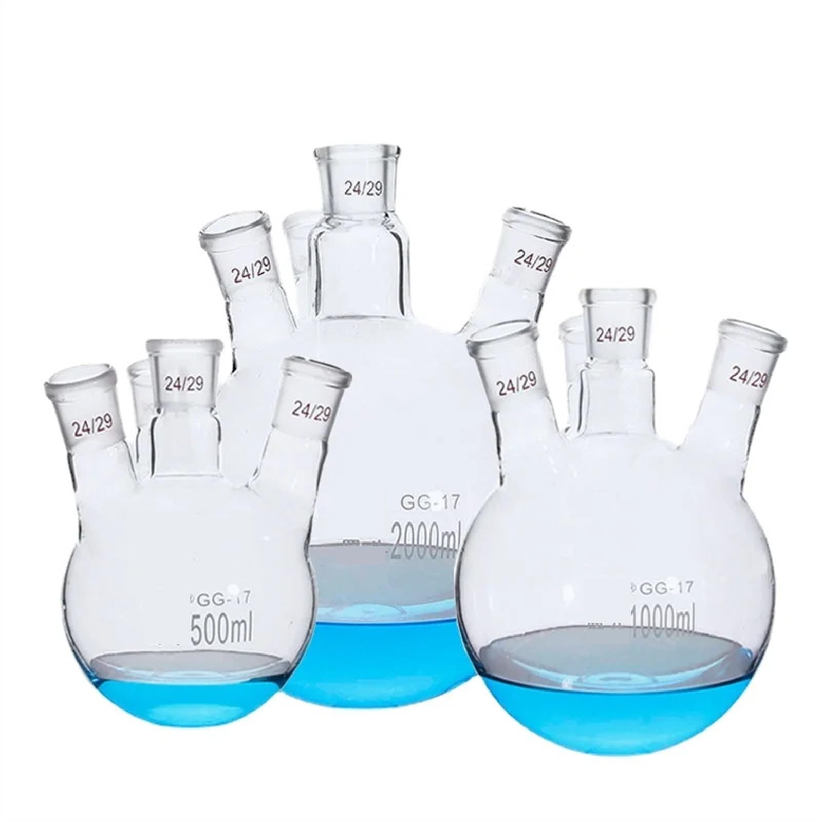Matraz de vidrio para laboratorio, Frasco de destilación de 4 cuellos de vidrio con alto contenido de silicato de laboratorio, 100-2000 ml, varios tamaños(1000ml 24x4)