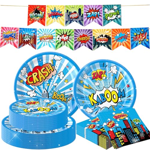 Roaring Good Time momento estupendo azul fiesta cumpleaños héroes platos servilletas azul pancarta cumpleaños guirnalda utensilios fiesta accesorios