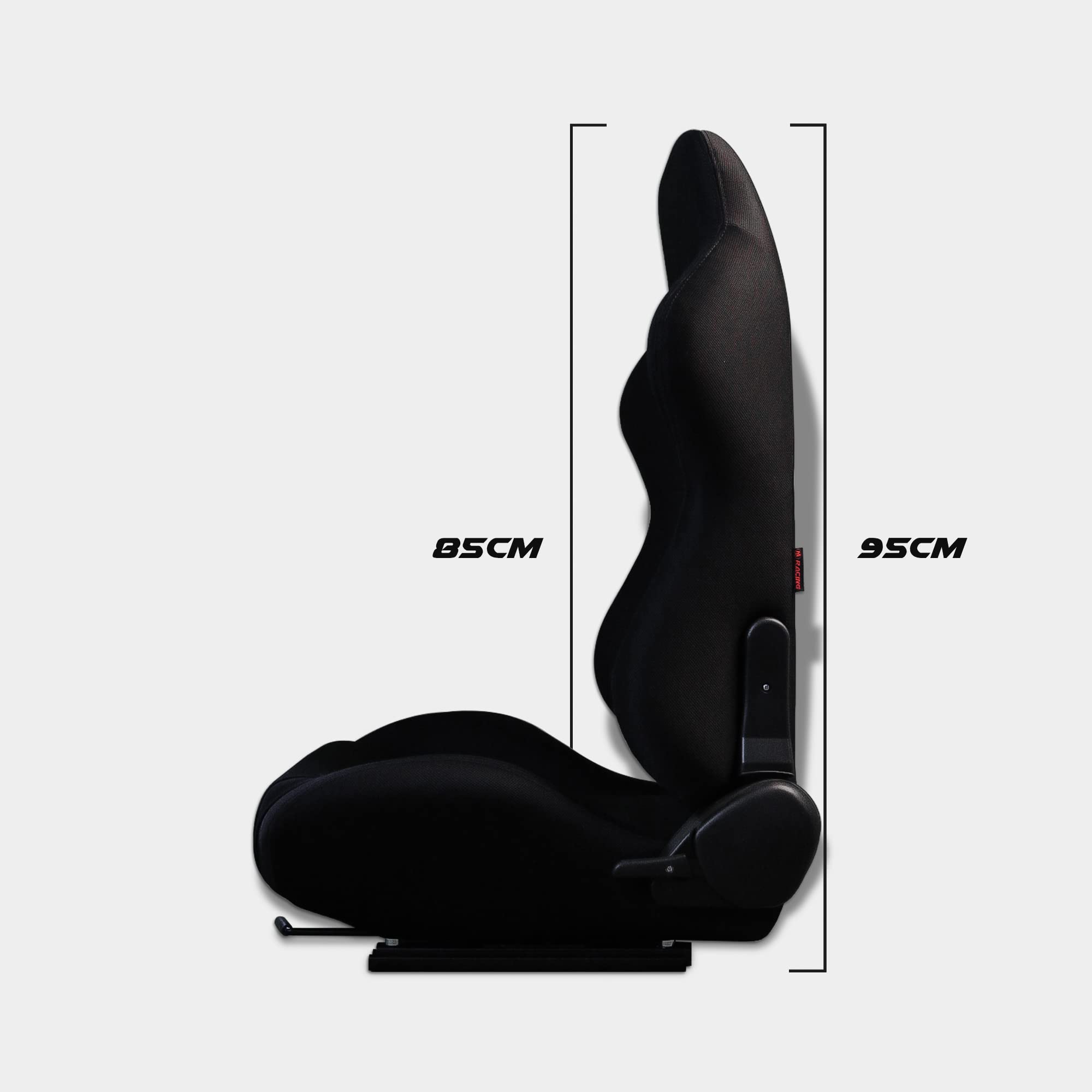 M MODAUTO Asiento Deportivo Coche, Semibaquet Deportivo Ajustable, de Tela, con Ríeles Incluidos, Conductor y Pasajero, Universal para Coche y Simulador de Conducción, Modelo N101BKLR, Tela Negra