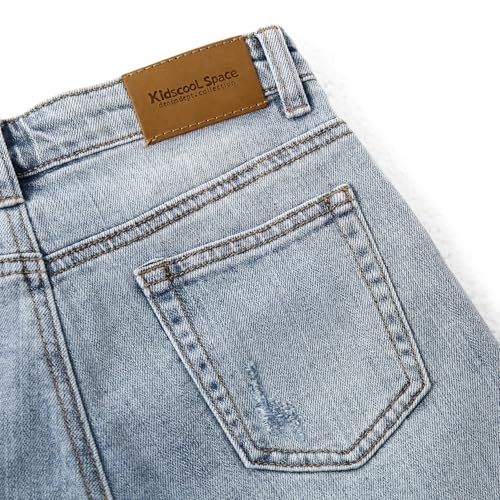 KIDSCOOL SPACE Boys Summer Denim Shorts, Ripped Holes Soft Elastic Band Inside Half Jean Pants3