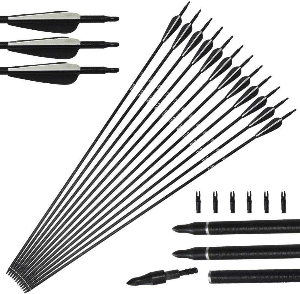Archery Fiberglass Arrows 31 inch Spine 550 for Recurve Compound Bow with Replacement Tips Outdoor Practice Targeting