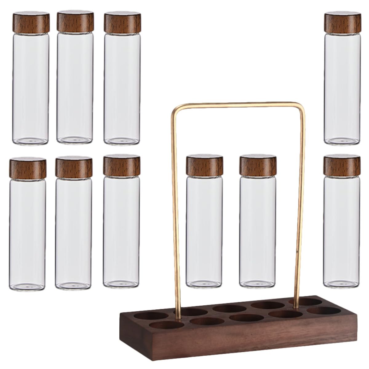 Artibetter Glas Kaffeebohnen Aufbewahrungsröhrchen Luftdicht mit Holzständer Platzsparend für Küche Kräuter Aufbewahrung