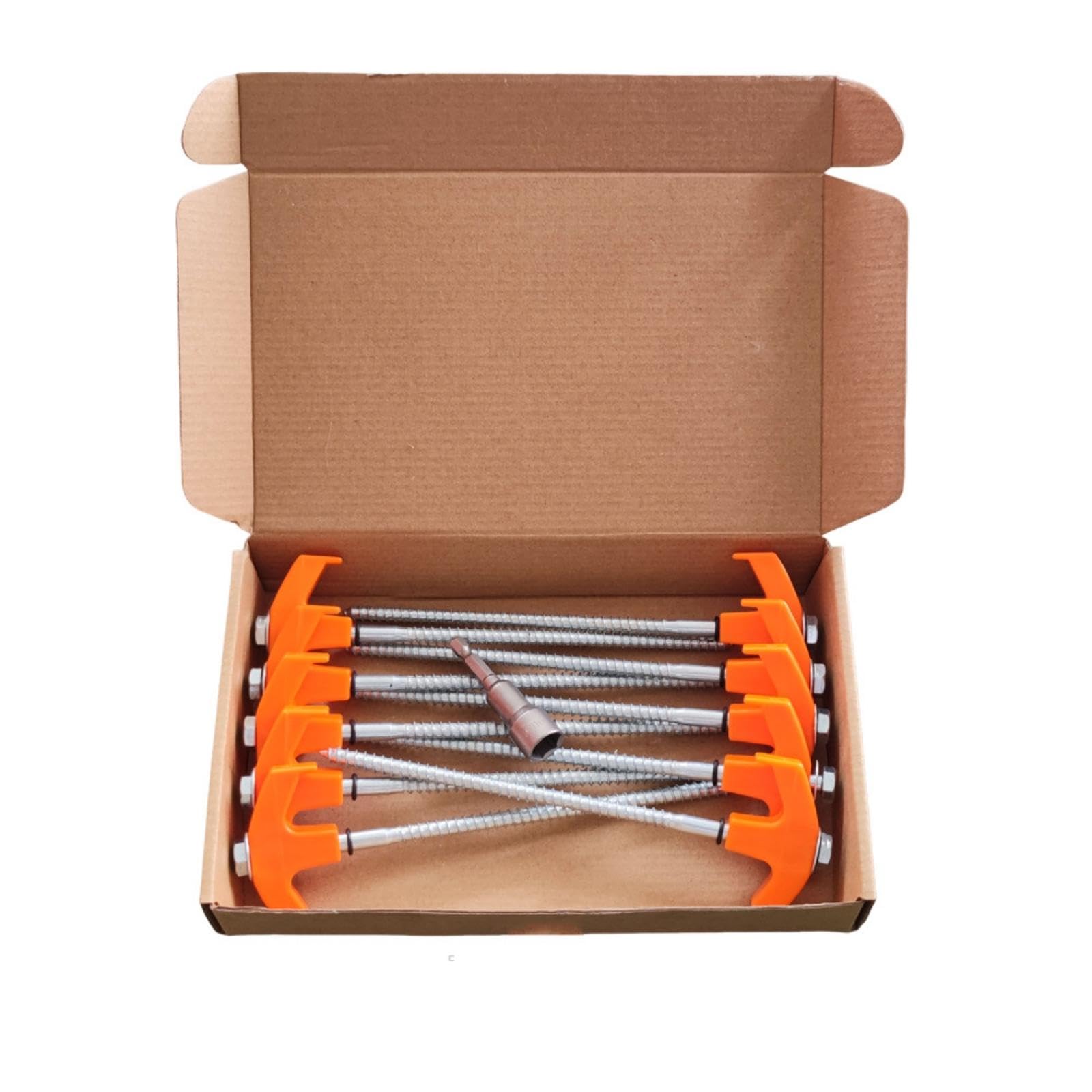 calandis 10 pieces screw-in tent stakes drill-compatible tent stakes with driver adapter heavy duty ground anchors for campers, backpackers, campsite, backyard 10pc orange nail set