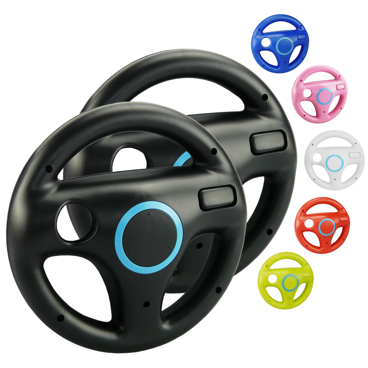 smardy 2x Volant De Course Roue Noir Racing Wheel Compatible avec Nintendo Wii U Télécommande Contrôleur pour Mario Kart Game, Jeux de Conduite