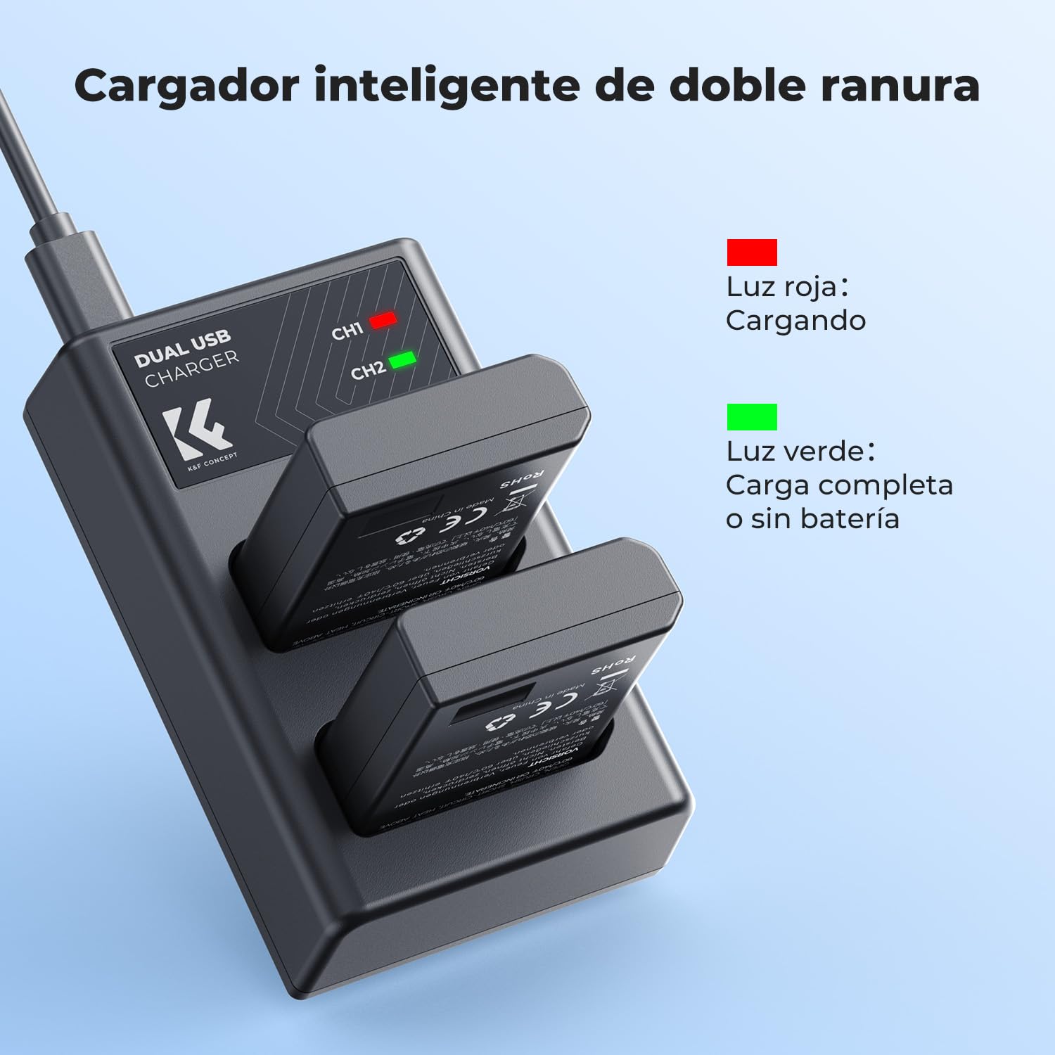 K&F CONCEPT EN-EL14 2 Pack Batería y Cargador de Cámara 1050mAh Compatible con Nikon D3500 D5600 D3200 D3300 D3400 D5500 Coolpix P7800 P7700 P7200 P7100 P7000