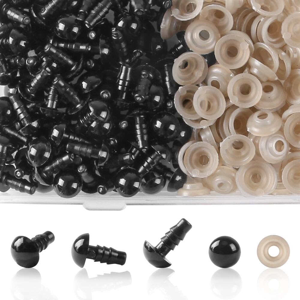 100 PCS 8mm Safety Eyes Black Plastic Crafts Eyes with Washers for Stuffed Animals Amigurumis Crochet Bears Doll Making-image-49