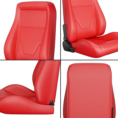 Miniatura 40 de 2 piezas de asientos universales de carreras con deslizadores de doble bloqueo, 1 par de asientos de cubo de cuero PVC con dos almohadas de Negro