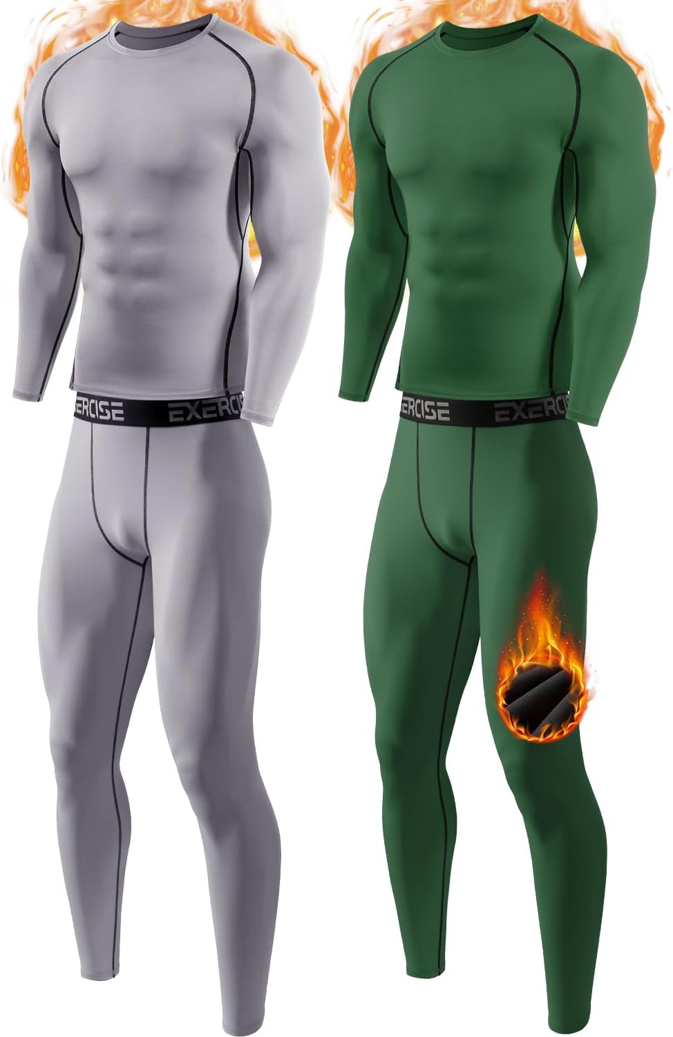 – 2 Pack Men’s Thermal Underwear Set Fleece Lined Compression Base Layer For Winter Sports Long Sleeve Top & Long Johns For Men Thermal, Skiing, Running, Hiking